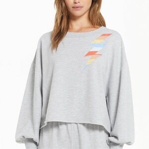 Z Supply Light Gray Tempest Lightning Bolt Sweatshirt